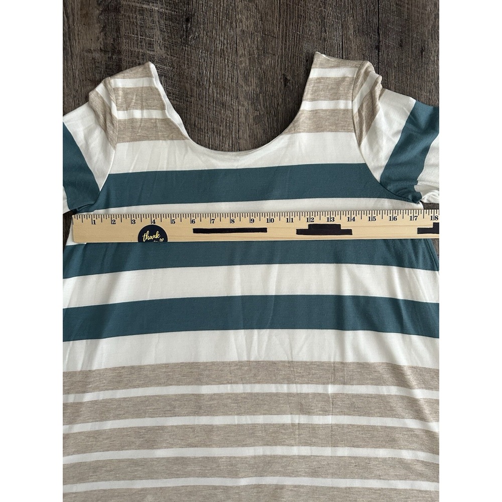 Anthropologie Puella Top Tunic Beige/Green/White Striped Short Sleeve Size S - Picture 9 of 12